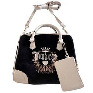 Juicy Couture Y2K Heritage Bowler Bag Crossbody Black & Cream NEW